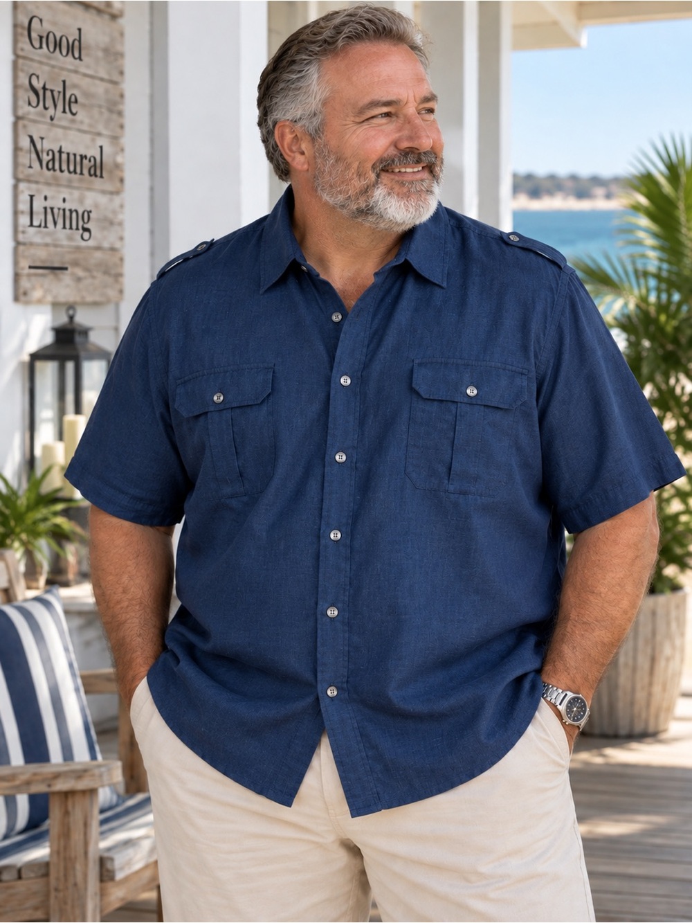Kenneth Cole Men’s Linen Cotton Shirt Navy Big & Tall 3X NWT
